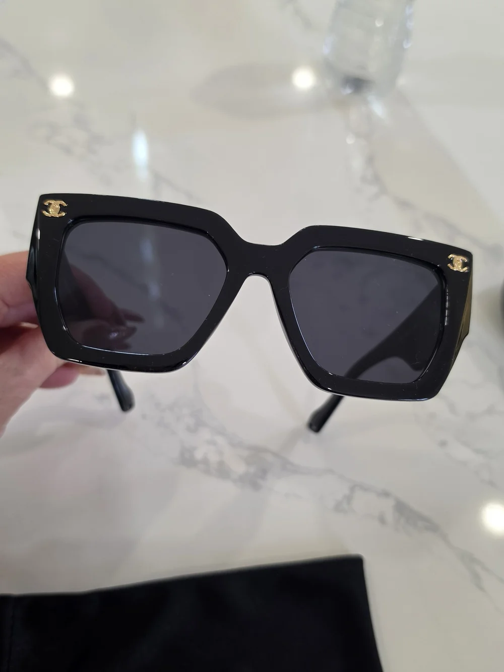 Chanel Black CC Logo Oversized Square Sunglasses